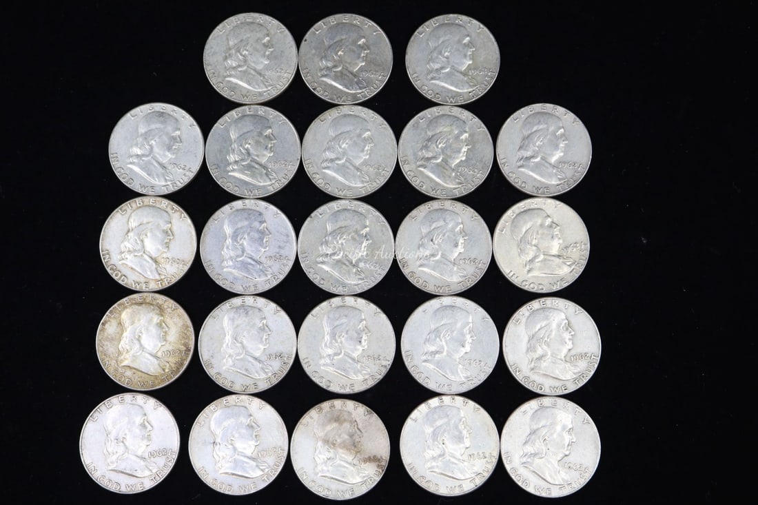 TWENTY-THREE 1962 FRANKLIN HALF DOLLARS (1 of 3)