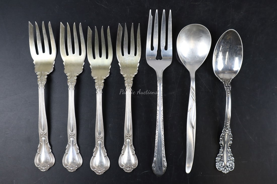 GROUP OF SEVEN STERLING SILVER FLATWARE, 4-GORHAM CHANTILLY 5-3/4", ALVIN CHASED ROMANTIQUE, TOWLE S (1 of 3)