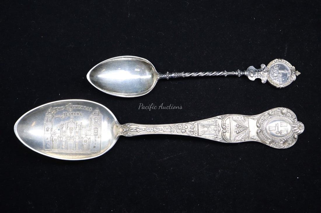 TWO FIGURAL STERLING SILVER SOUVENIR SPOONS, THE CATHEDRAL HAVANA-PRADO CABANA HABANA, HABANA (1 of 5)