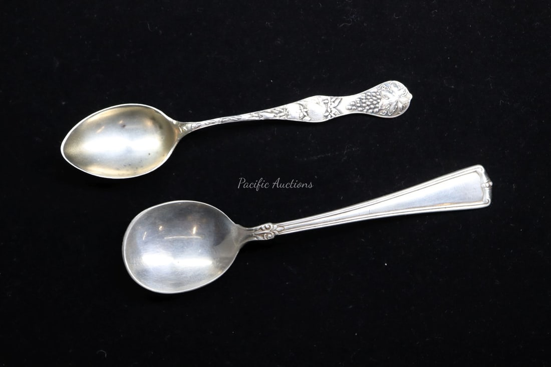 TWO STERLING SILVER SPOONS, GRAPES PBM3 PAYE & BAKER MFG. 3-1/3", NORTH ATTELBORO, MA / WEBSTER 3-3/ (1 of 5)