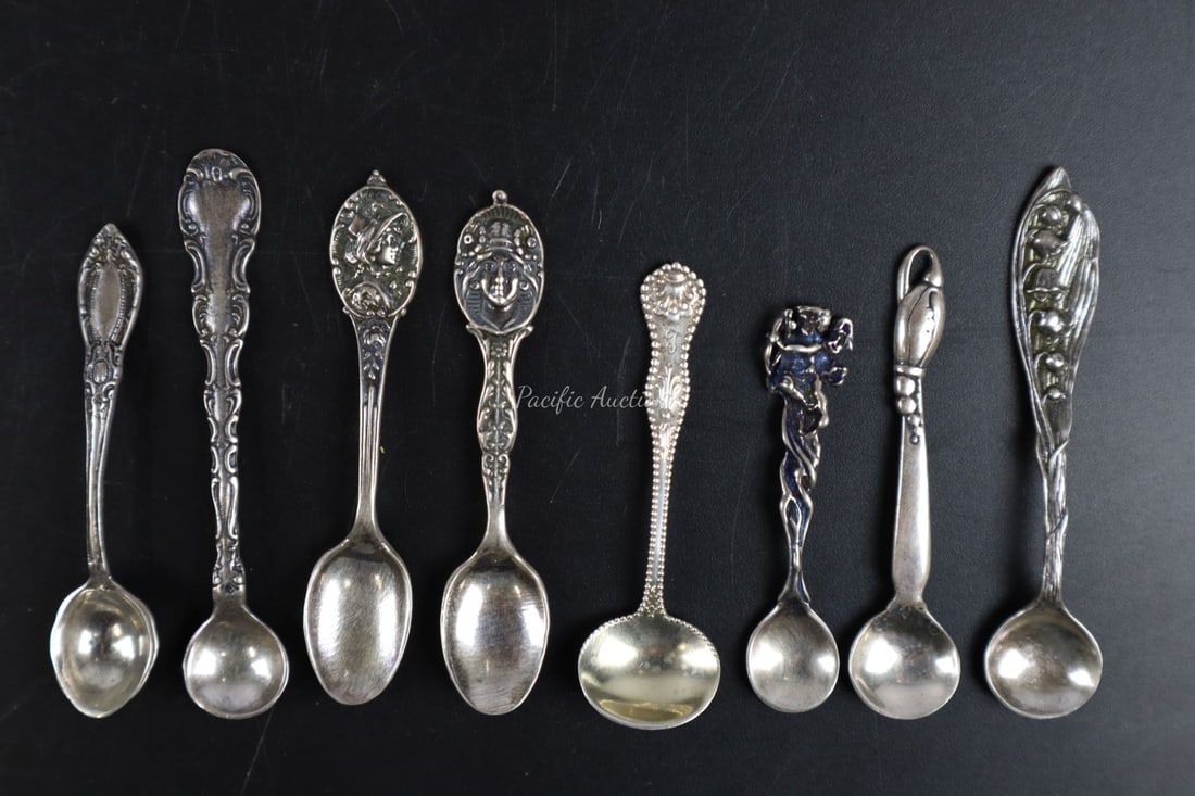 GROUP OF EIGHT STERLING SILVER FIGURAL SPOONS, 2.GORHAM STRASBOURG 3.BONNET DEMITASSE 5.CHARLES II B (1 of 3)
