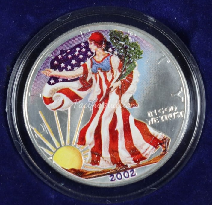 2002 AMERICAN EAGLE SILVER DOLLAR IN FULL COLOR (1 of 3)