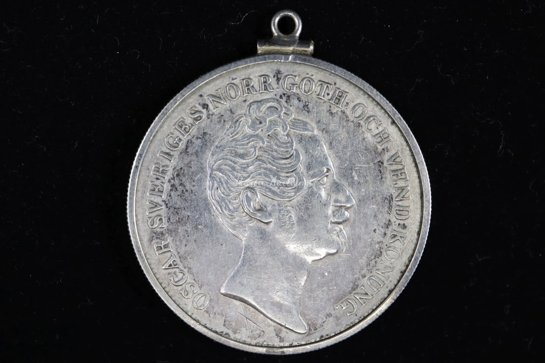 1855 SWEDISH 1 RIKSDALER SPECIE SILVER COIN, 36.2 GRAMS, MOUNTED IN BEZEL (1 of 5)