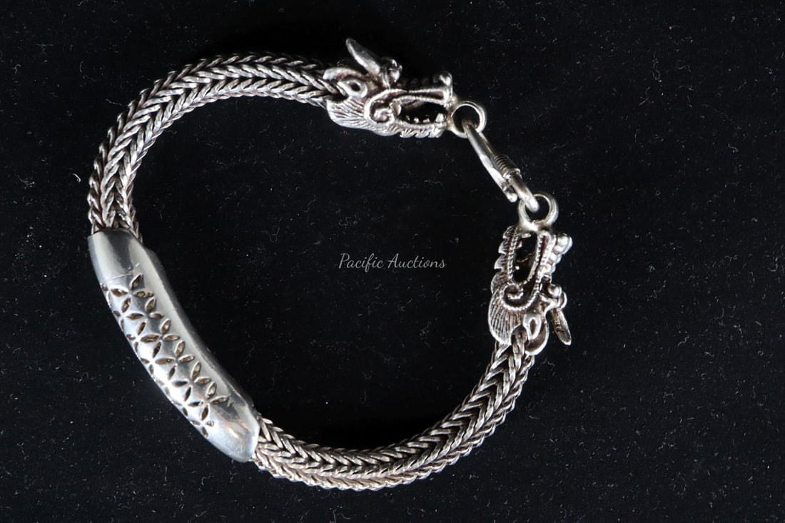 DOUBLE DRAGON STERLING SILVER BRACELET, 925, 46 GRAMS, 7.375"L, 7.875"L HOOK CLOSURE (1 of 7)