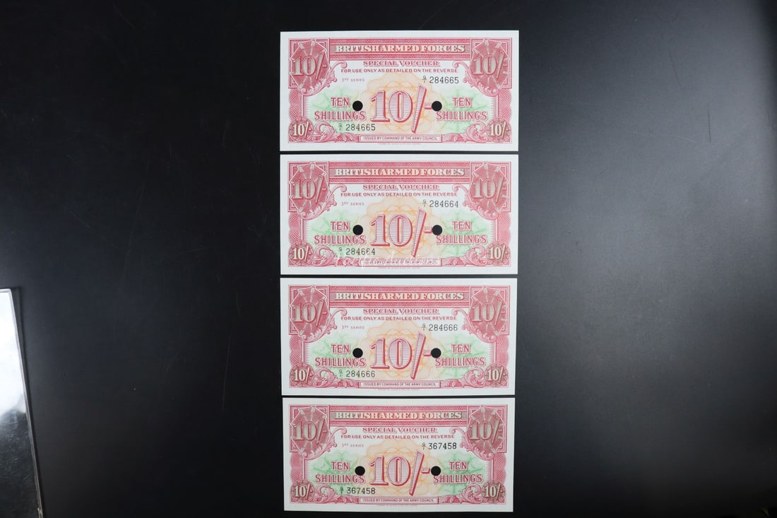 BRITISH ARMED FORCES SPECIAL VOUCHERS, 10 SHILLINGS, 3RD SERIES, HOLE PUNCHED (1 of 5)