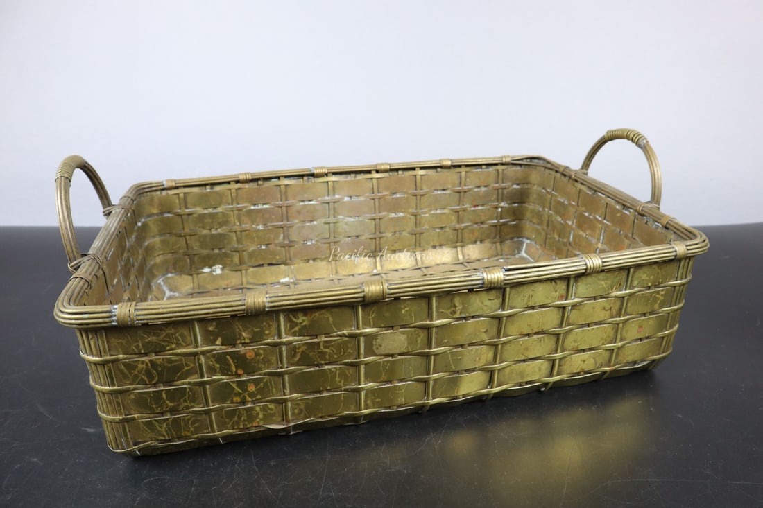 WOVEN FRENCH COUNTRY BRASS BASKET, RECTANGLE 6x19x6" (1 of 6)