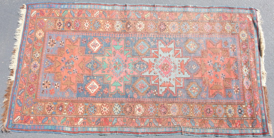 ANTIQUE SOUTHERN CAUCASIAN HAND WOVEN WOOL FLAT-WEAVE RUG, 4 LESGHI STARS, 57?X108? (1 of 10)
