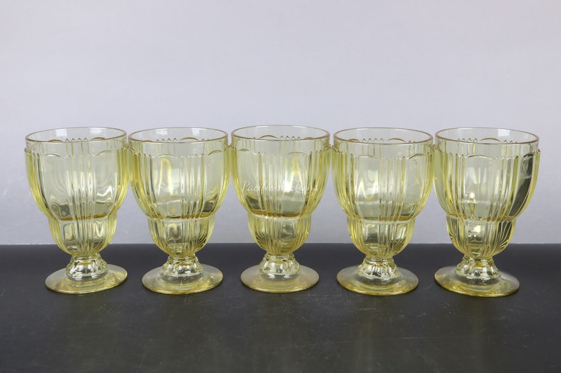 VINTAGE YELLOW DRINK GLASSES / SUNDAY GLASSES, SET OF 5, RIBBED SIDES, 5"H (1 of 4)