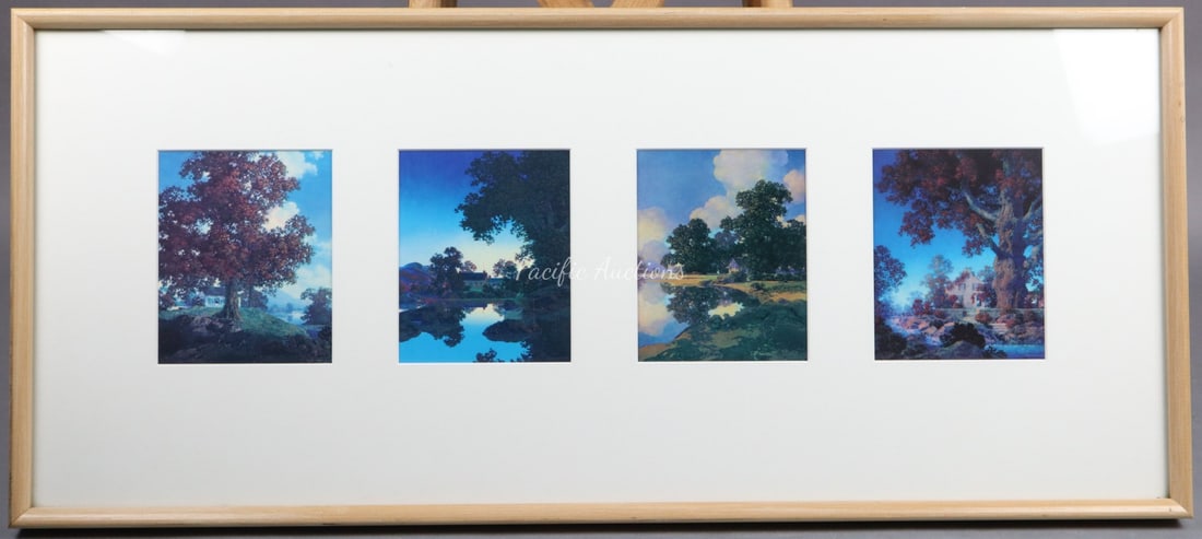 FOUR MAXFIELD PARRISH PRINTS FRAMED 1955, MORNING LIGHT,  SHELTERING OAKS, EVENING SHADOWS, PEACEFUL (1 of 8)