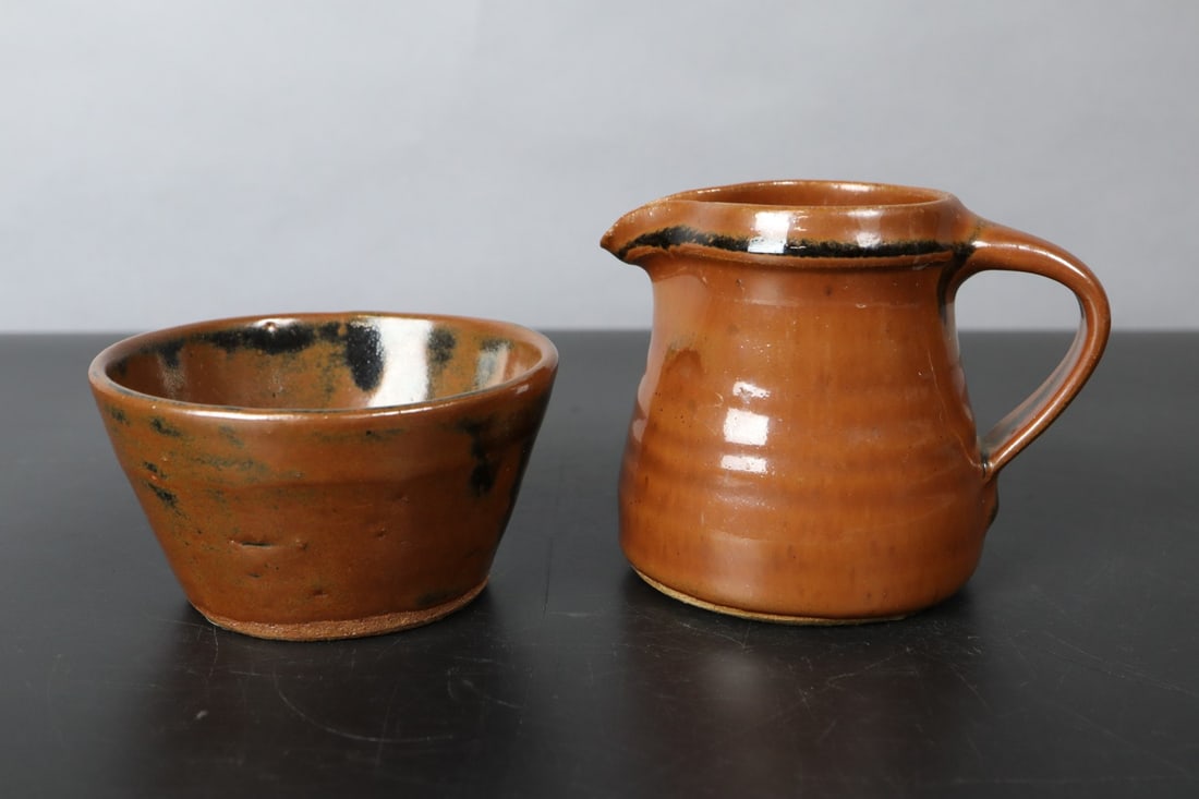 LEACH POTTERY ST. IVES ENGLAND, FOUNDED BY BERNARD LEACH, GLAZED STONEWARE BOWL AND PITCHER (1 of 10)