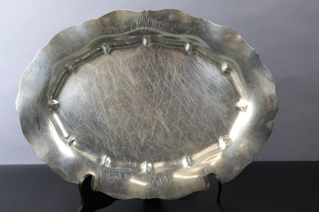 GORHAM STERLING SILVER TRAY A13187, 16" STANDISH, 1048 GRAMS 16 X 21 X 1", MONOGRAM VMM (1 of 6)