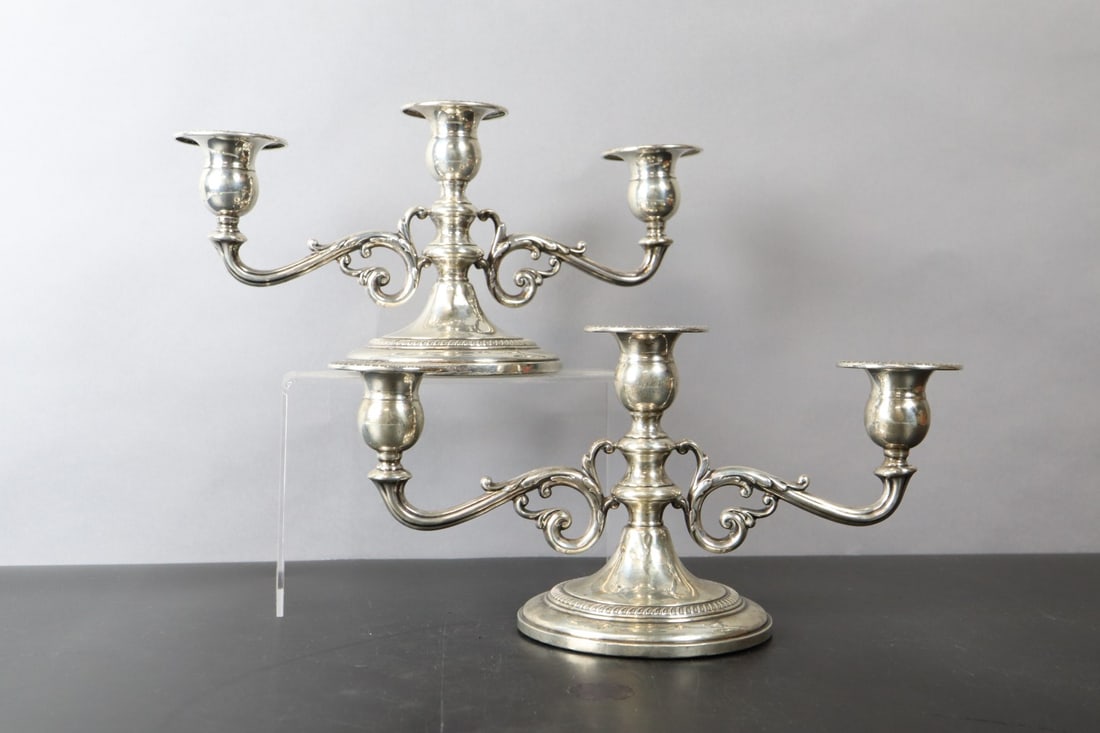 STERLING SILVER WEIGHTED CANDLESTICKS BY FISHER SILVERSMITHS "303", 557 GRAMS & 560 GRAMS (1 of 9)