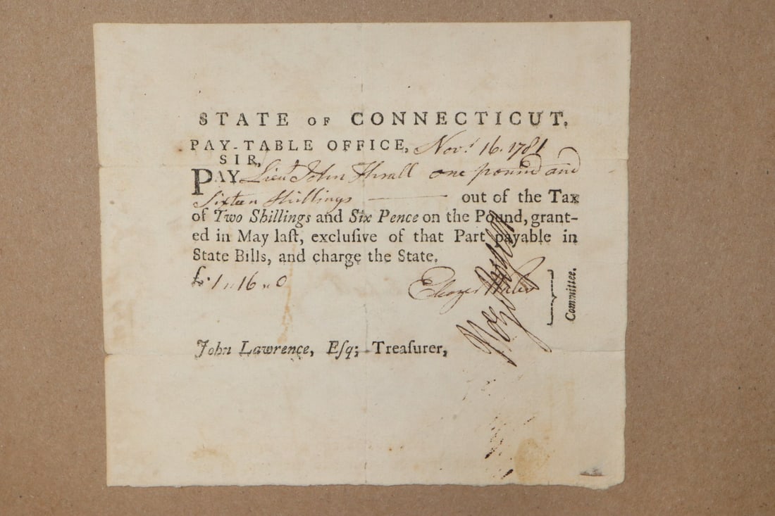 A REVOLUTIONARY WAR PAY VOUCHER DATED NOV. 16 1781, PAY LIEUT. JOHN SMALL ONE POUND AND SIXTEEN SHIL (1 of 3)