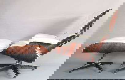 ORIGINAL EAMES LOUNGE CHAIR & OTTOMAN FOR HERMAN MILLER, 70'S, ROSEWOOD SHELL WITH WHITE LEATHER,