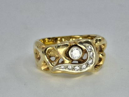 GOLD & DIAMOND MEN'S RING, 14K, 11.09 G, SZ 9.: DESCRIPTION: GOLD & DIAMOND MEN'S RING, 14K, 11.09 G, SZ 9. . CONDITION: Please See Photos For Condition. Condition Is