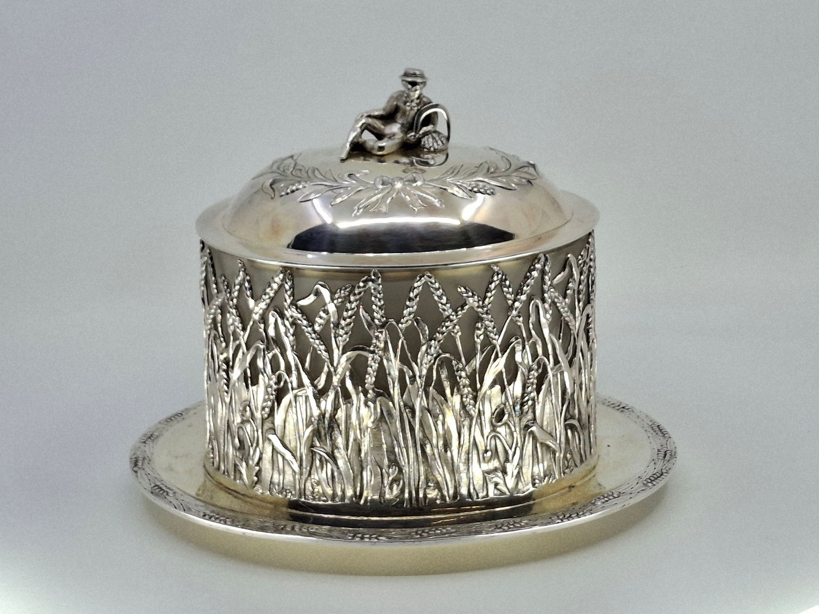 VICTORIAN SILVER BISCUIT BOX WITH LID, FROSTED GLASS INSERT, 9.5 X 7.5"H. SIDES FEATURE A OPENWORK O (1 of 10)