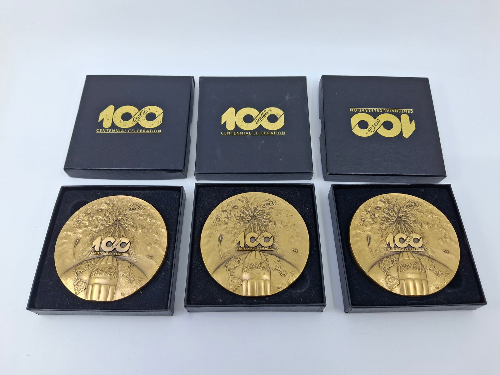 3 BRONZE COCA COLA CENTENNIAL CELEBRATION MEDALS, 3" (1 of 4)