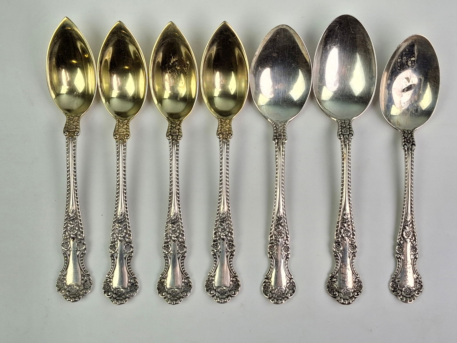 1899 GORHAM "CAMBRIDGE" STERLING SILVER FLATWARE 155 G TOTAL; 3) 5 O'CLOCK TEASPOONS 5-3/8" 64 G, 4) (1 of 4)