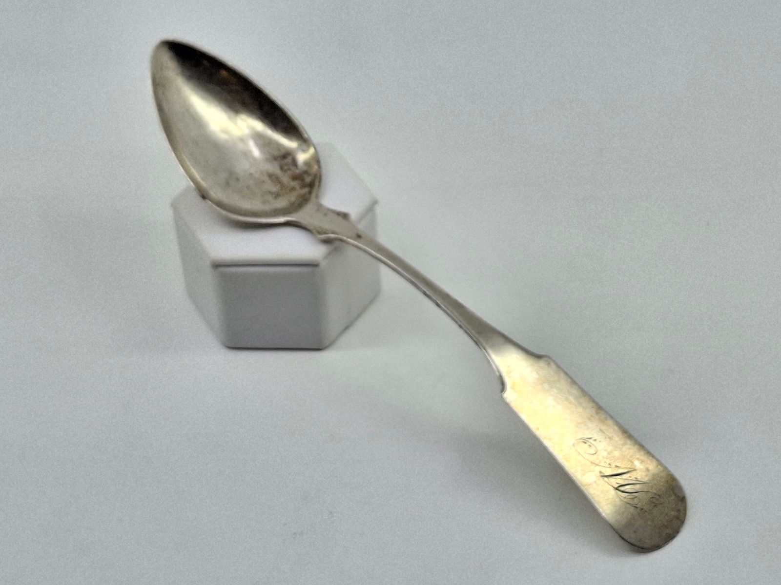1834-1838 BENJAMIN F. MEEK COIN SILVER SPOON 6-3/4" 20 G. WITH MONO. (1 of 3)