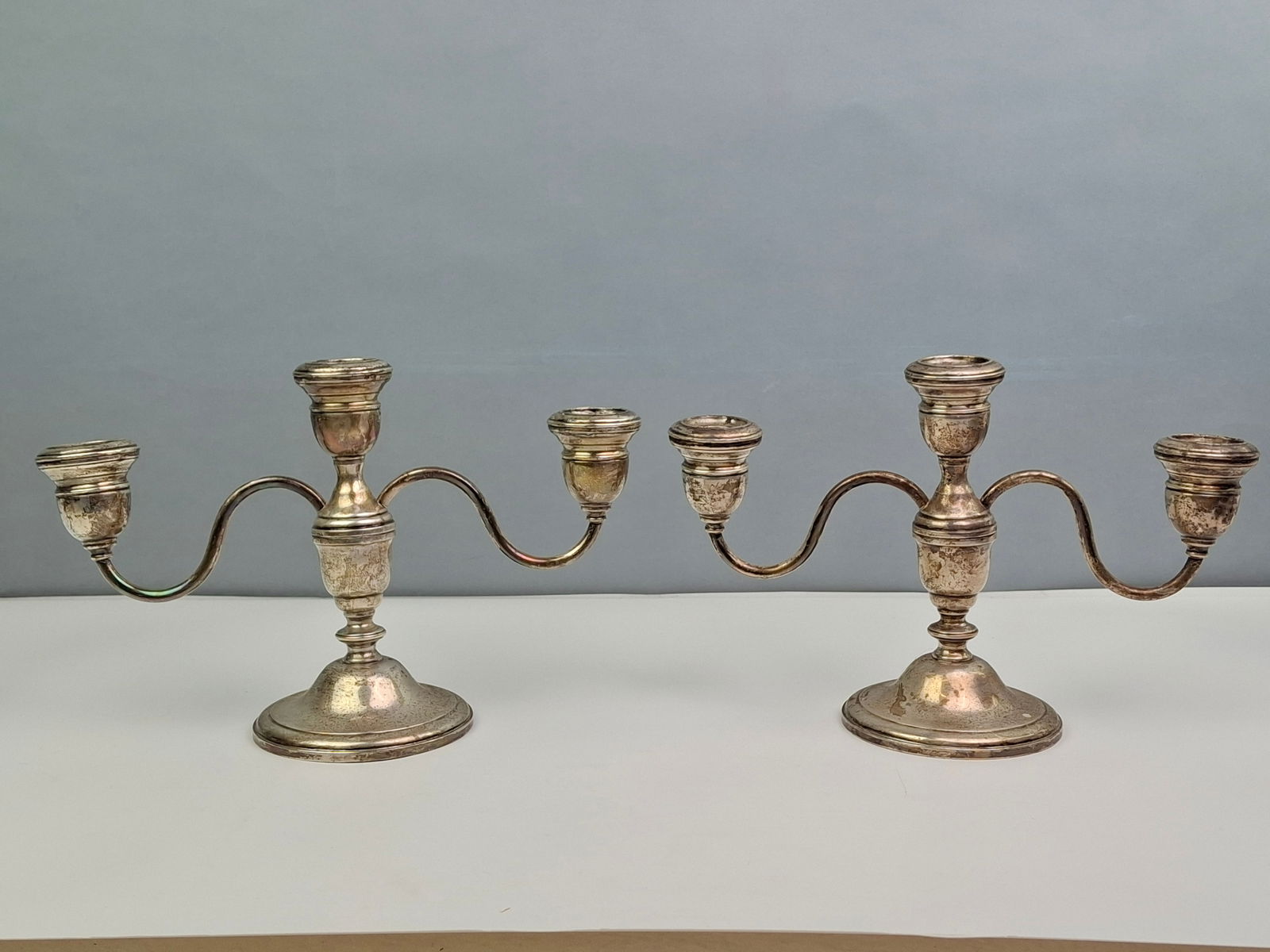 WESTMORLAND STERLING SILVER REINFORCED CEMENT CANDLE STANDS WITH SCREW ON CANDELABRAS (TOTAL WEIGHTS (1 of 5)