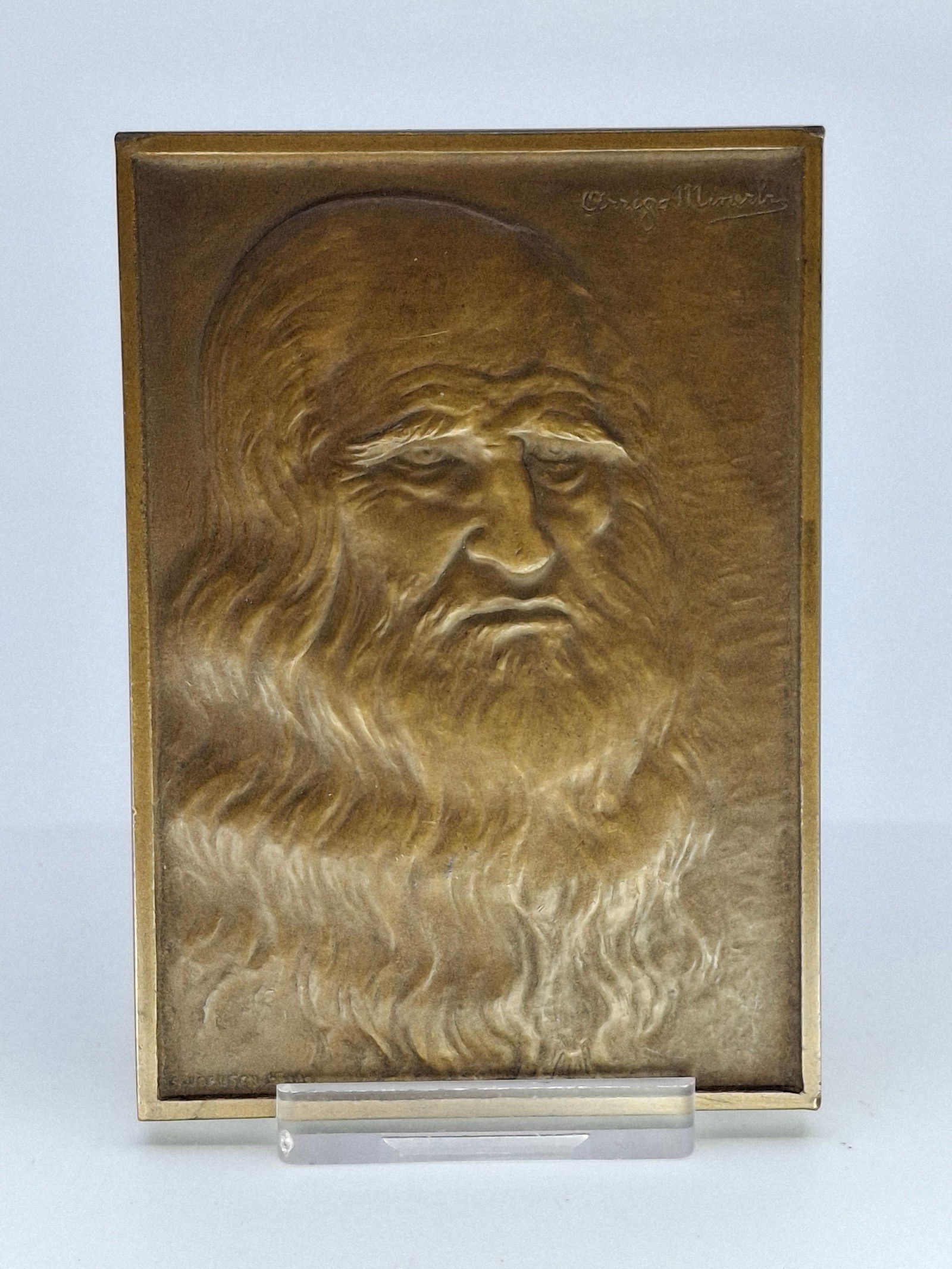 VINTAGE BRONZE LEONARDO DA VINCI PLAQUE, ARRIGO MINERBI, 2.5 X 3.625" (1 of 5)