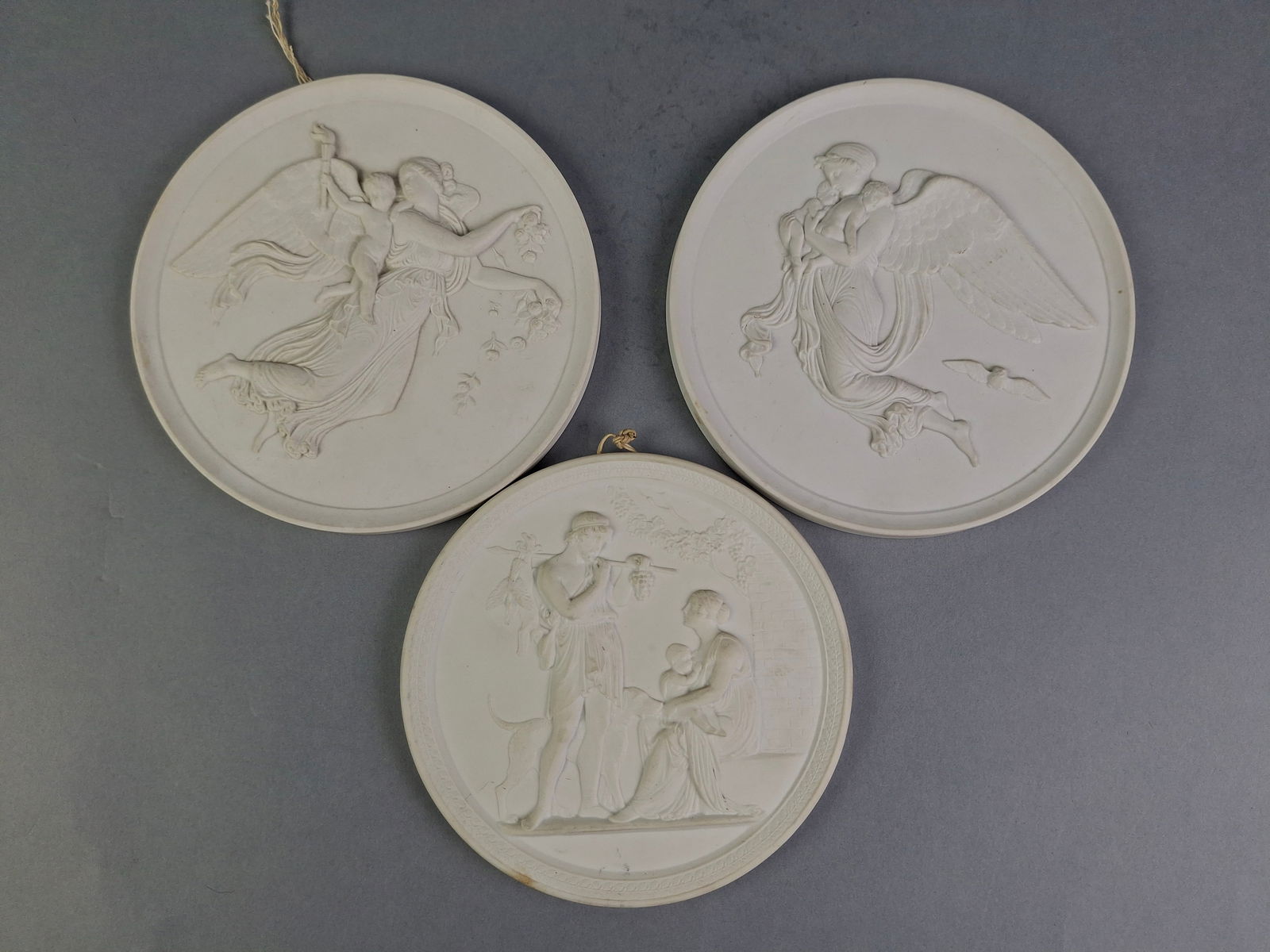 THREE ROYAL COPENHAGEN BISQUE/PARIAN WARE PLAQUES; DAY & NIGHT 5-1/2",  AUTUMN OF THE FOUR SEASONS 5 (1 of 10)