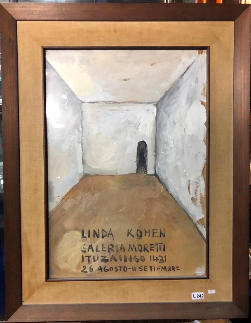 LINDA KOHEN (1924 - ..).: Description: Cuadro de Linda Cohen. Óleo sobre cartón. "Afiche." Realizado para exposición de la artista en la Galería Moretti de 1973. Firmado y fechado "73" abajo a la derecha. Medidas: alto 50