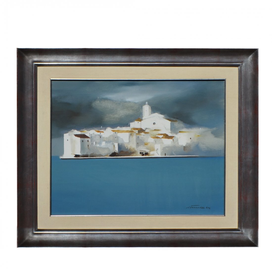 Ignacio Iturria (1949-) Oil on canvas.: Cuadro de Ignacio Iturria (1949). Óleo sobre tela. "Cadaqués." Firmado y fechado "84" abajo a la derecha. Al dorso titulado "Cadaqués otoño" y firmado "Iturria 84". Medidas: alto 5