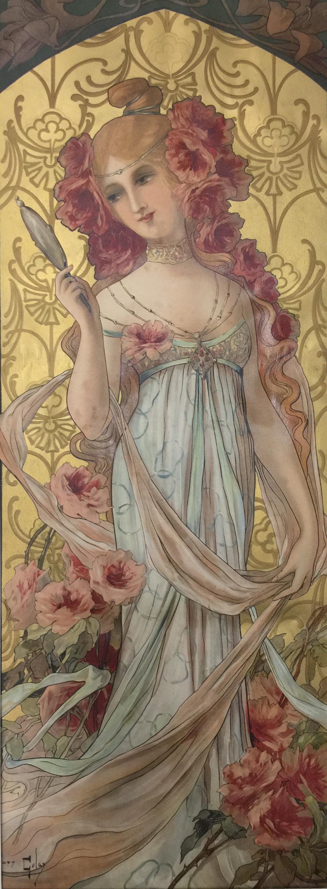 Chromolithography picture.: Chromolithography picture. "Grace." Mary Golay (French school, 1869-1944). Signed at the bottom left, by the editors Clement, Tournier and Cie. 101 x 38.7 cm. Grabado cromolitografia. "Grace." Mary Go