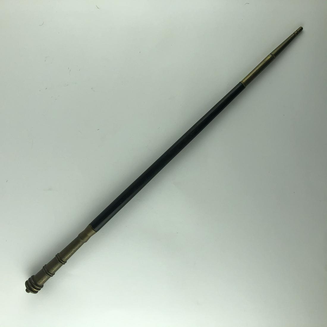 Walking stick: Chilean ebony wooden walking stick with bronze tip and handle, offered by "The President of the Republic of Chile General Augusto Pinochet Ugarte to Lt. Length 57 cm. In original wooden case lined wit