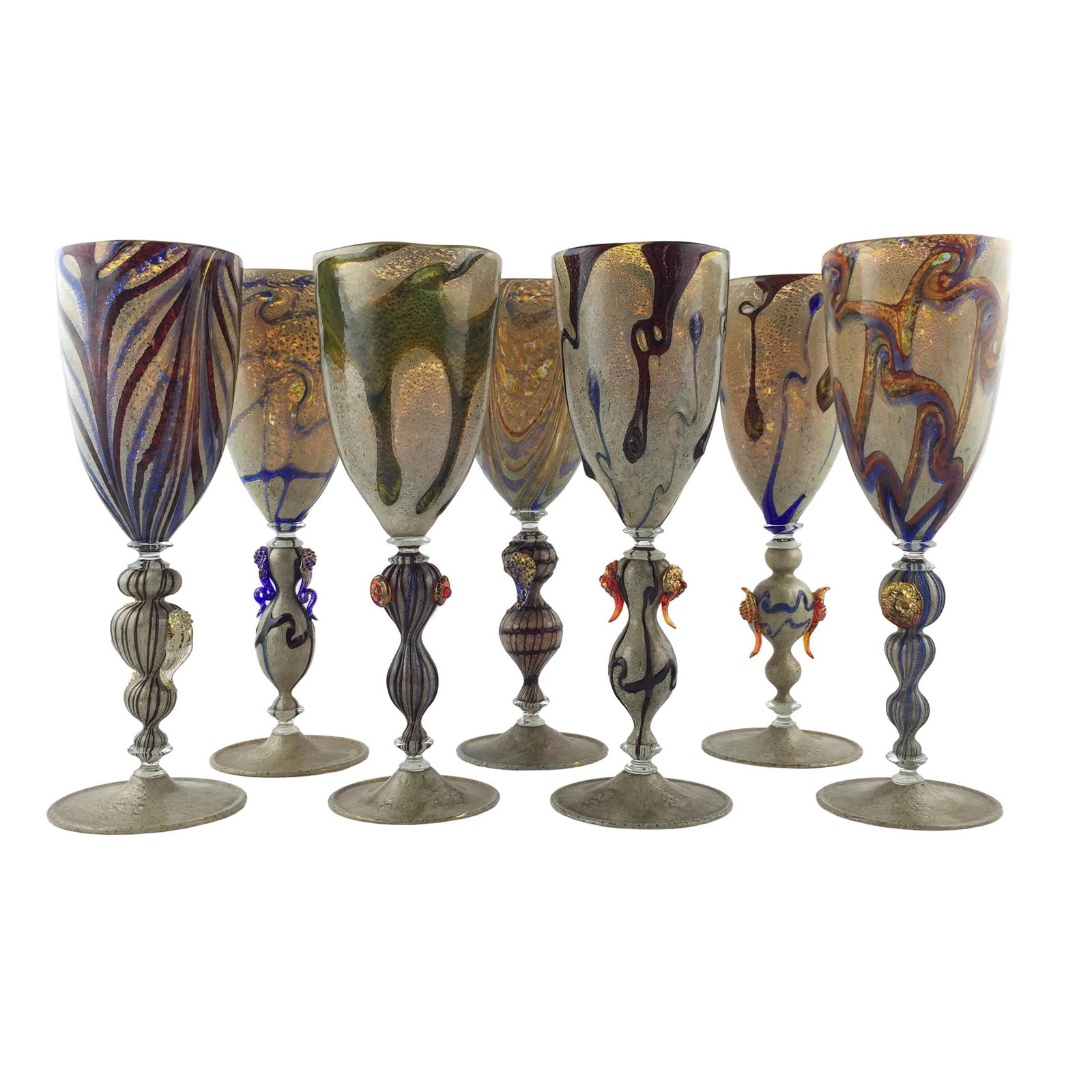 Set of seven Murano glass goblets (1 of 1)