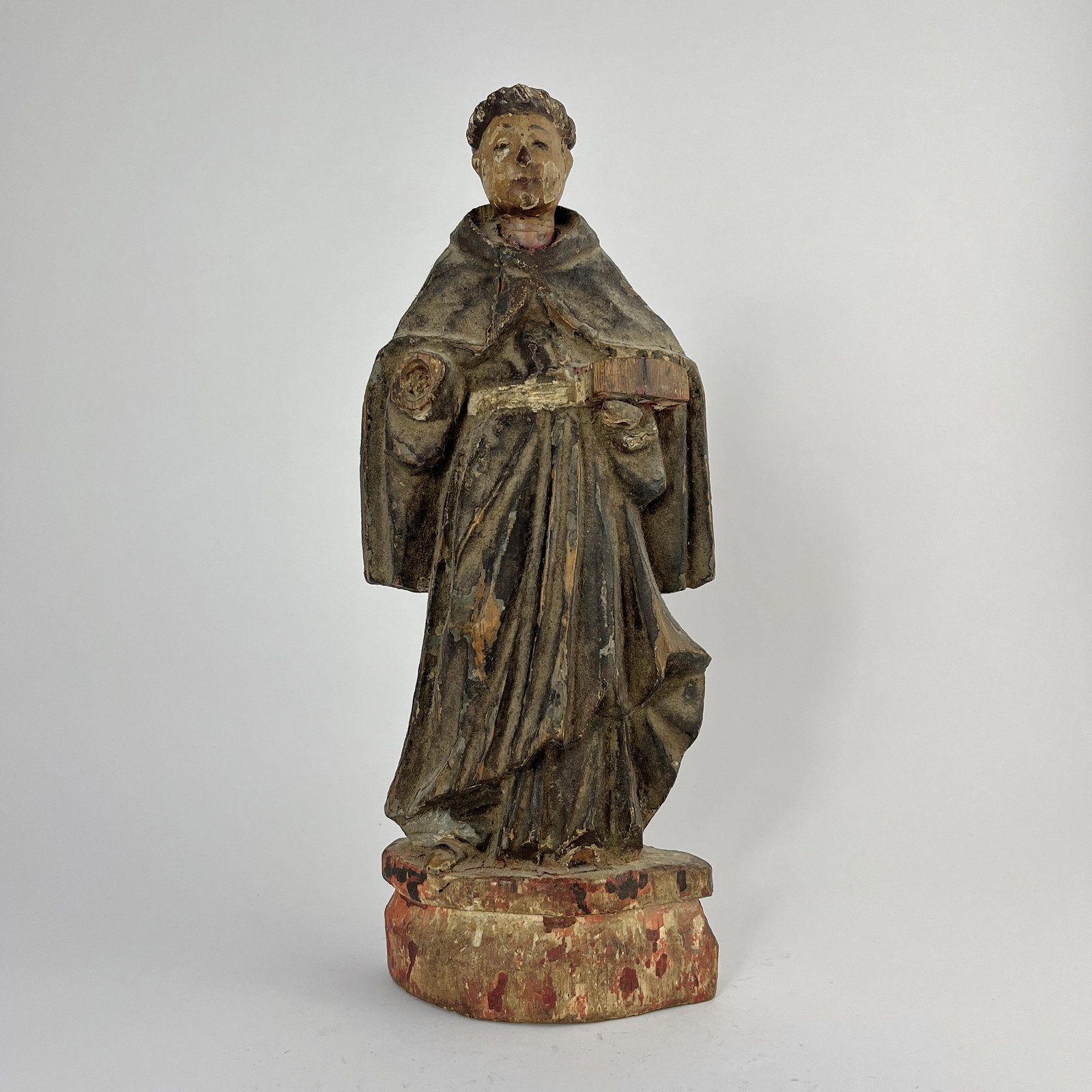Brazilian religious sculpture: Brazilian sculpture XVIII c. in carved and polychrome wood. "Saint Anthony." Faults and missings. Height 25 cm.Escultura brasileÃ±a s. XVIII en madera tallada y policromada. "San Antonio." AverÃ­a