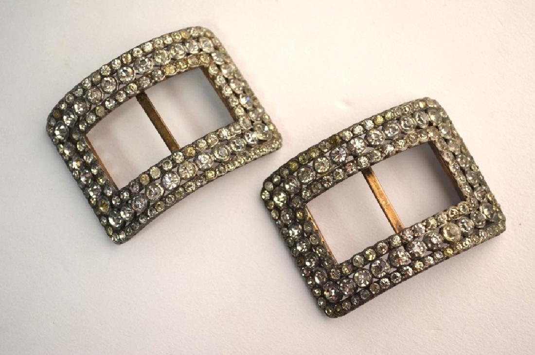 A pair of Victorian white paste-set shoe buckles: A pair of Victorian white paste-set shoe buckles