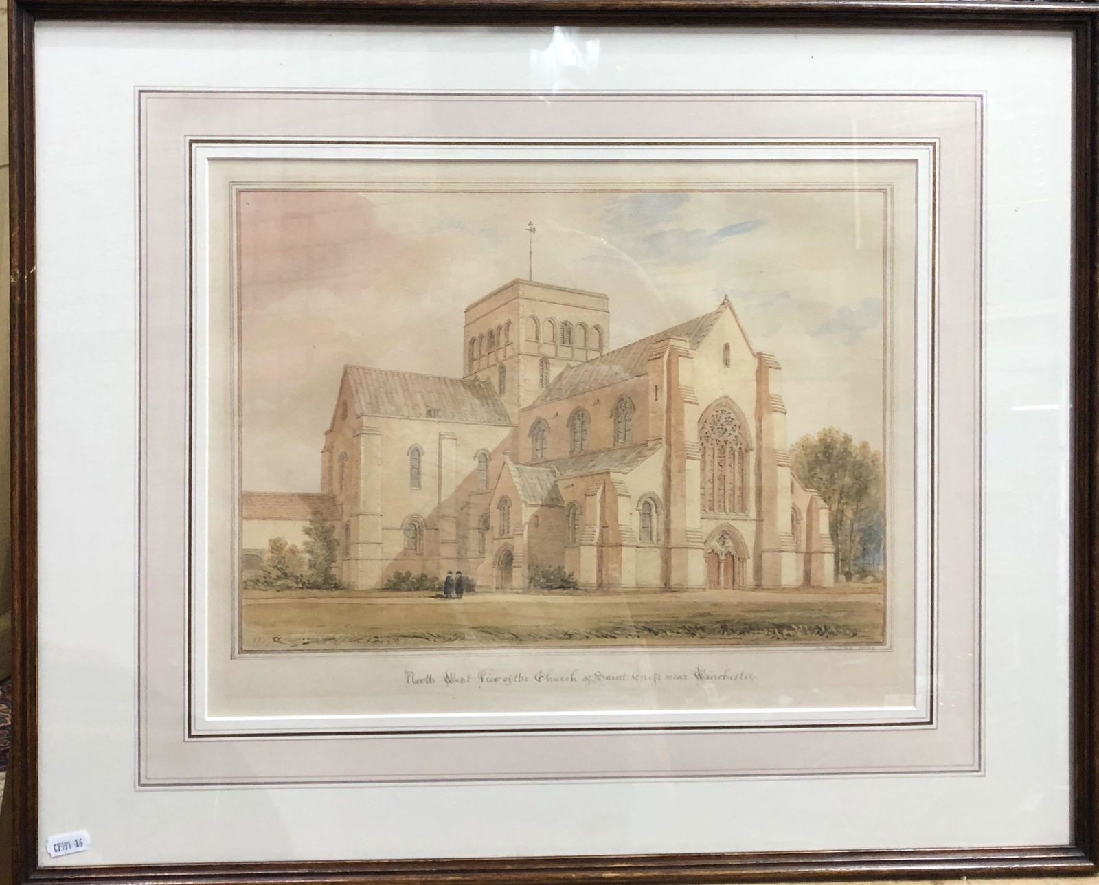 John Chessell Buckler (1793-1894): John Chessell Buckler (1793-1894) - 'North West View of Saint Cross near Winchester', watercolour, signed lower right and dated 1829, inscribed to lower margin, 32.5 x 42 cm