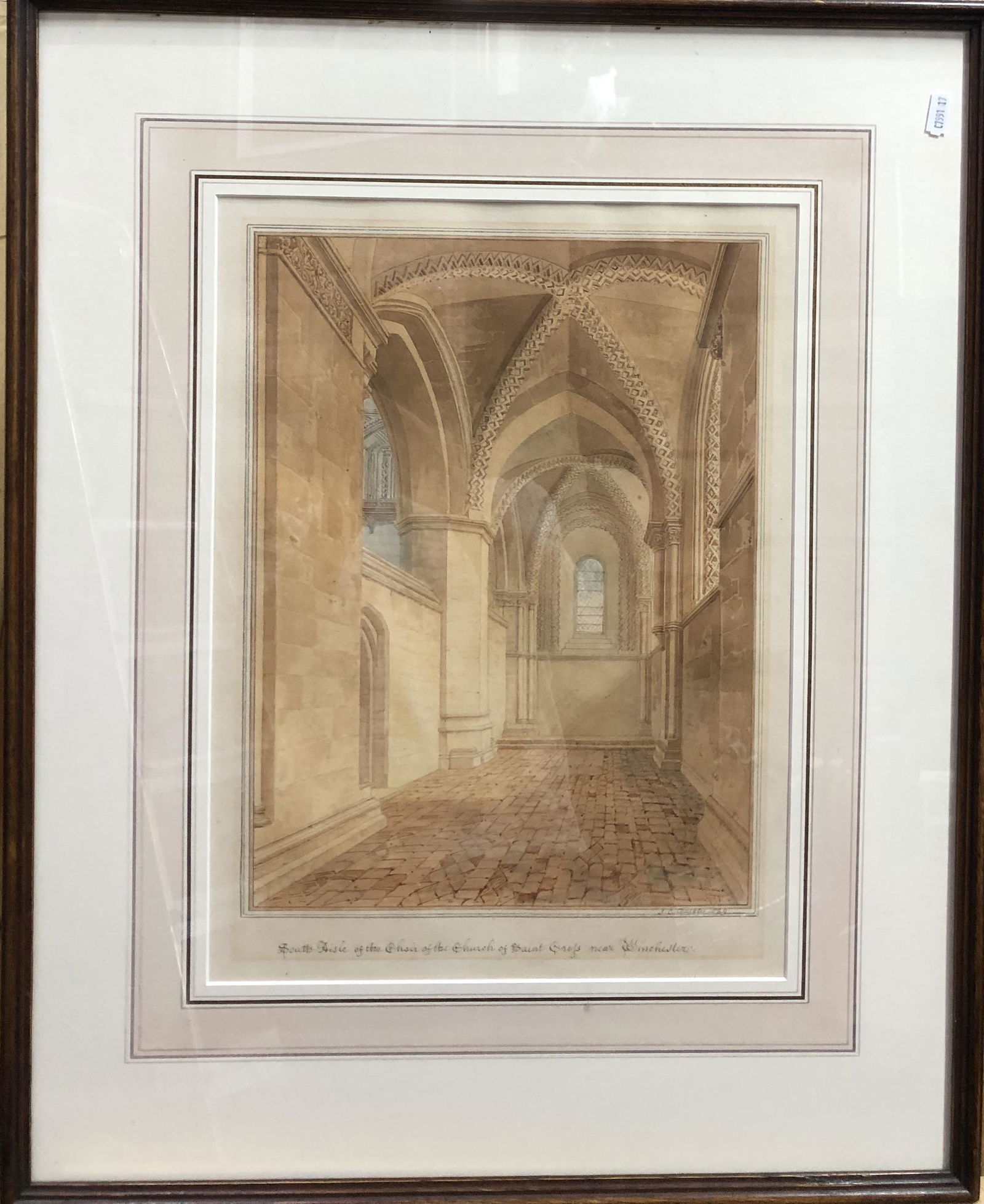 John Chessell Buckler (1793-1894): John Chessell Buckler (1793-1894) - 'South Aisle of the Choir of the Church of Saint Cross near Winchester', watercolour, signed and dated 1829 lower right, and inscribed to lower margin, 42 x 31 cm