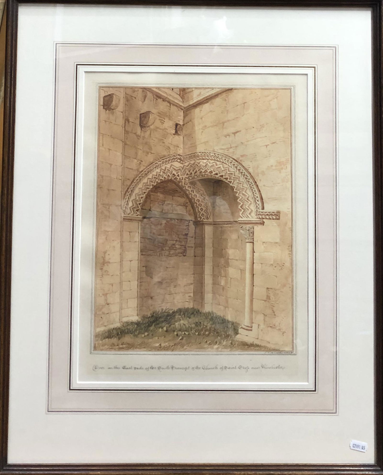 John Chessell Buckler (1793-1894): John Chessell Buckler (1793-1894) - 'Door on the East side of the South Transept of the Church of Saint Cross near Winchester', watercolour, signed and dated 1829 lower right, and inscribed to lower m