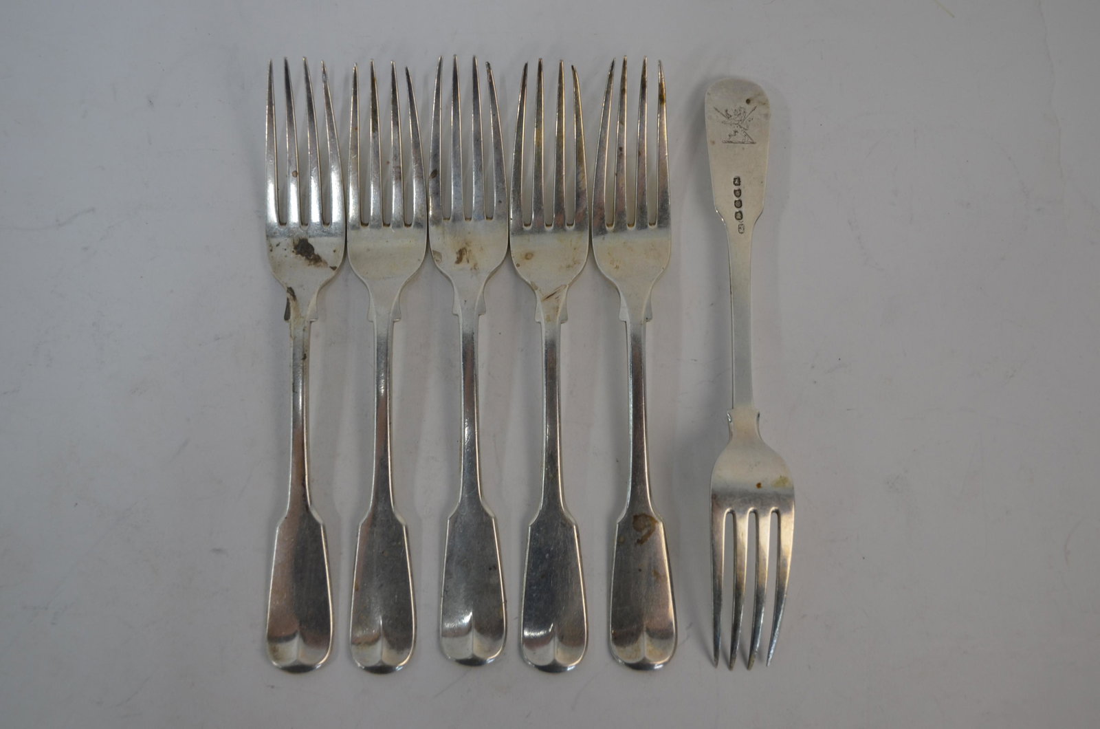 Paul Storr: A set of six George III silver fiddle: Paul Storr:Â A set of six George III silver fiddle pattern table forks, London 1818, 15.4oz
