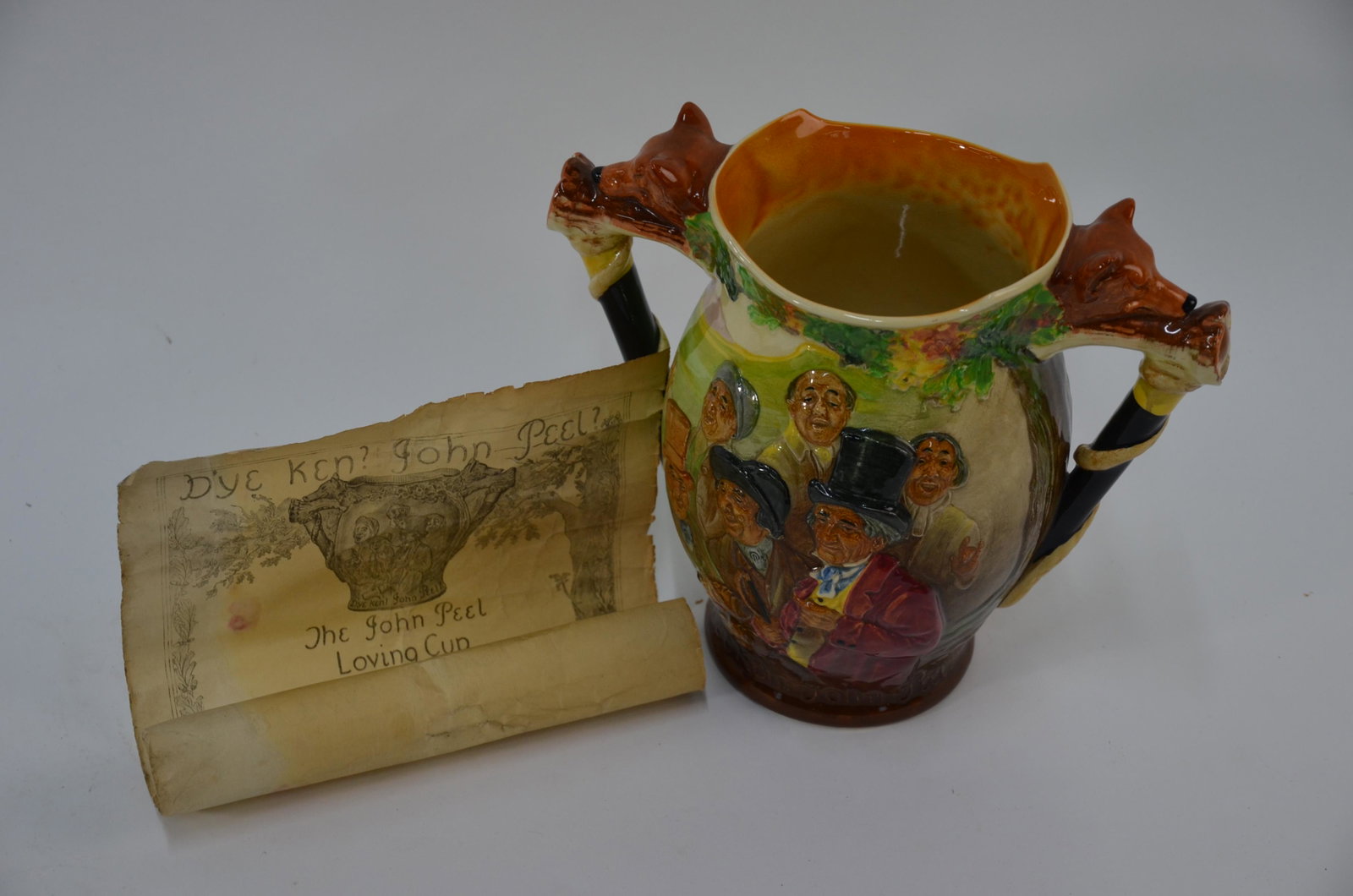 A Royal Doulton John Peel loving cup: A Royal Doulton John Peel loving cup, limited edition 386/500, c/w original certificate, 23 cm high