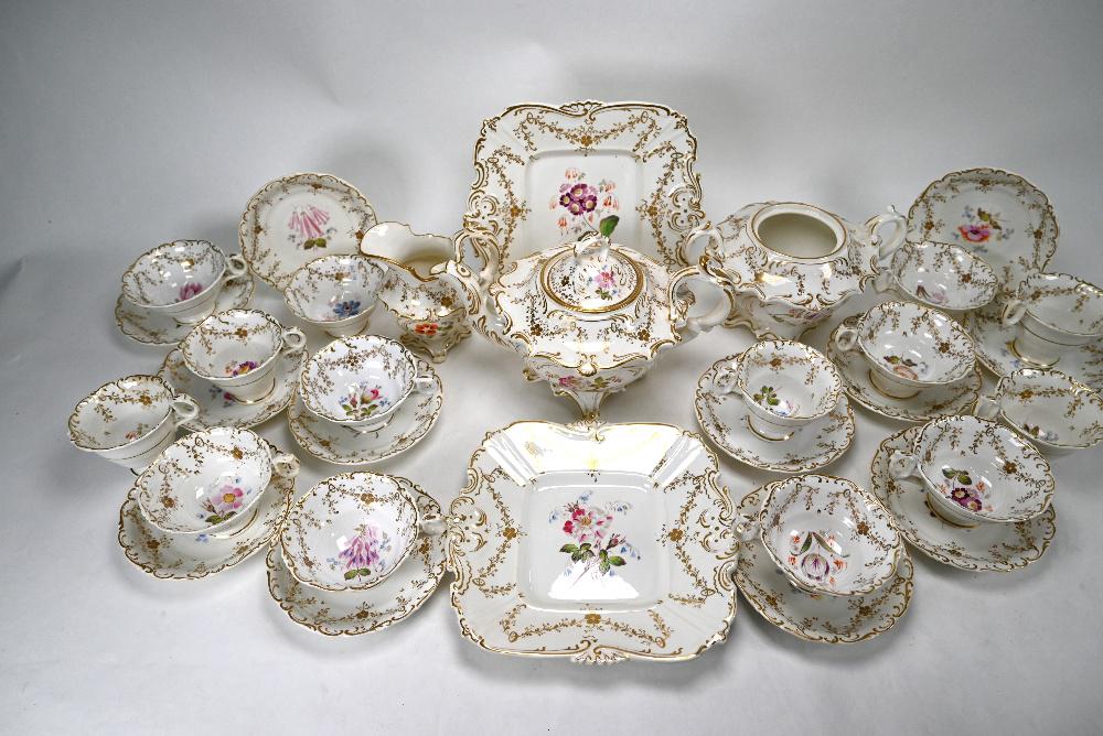 Early Victorian floral-painted china part tea service (1 of 13)