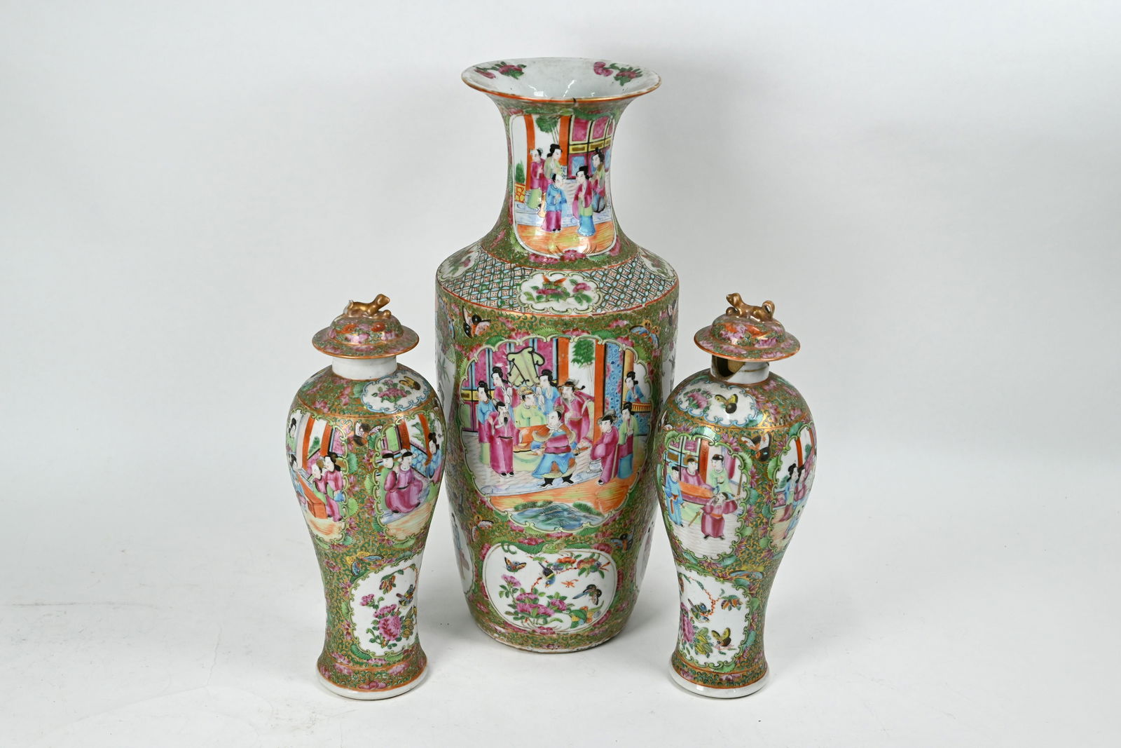 Three 19th century Chinese Canton famille rose vases, (1 of 6)