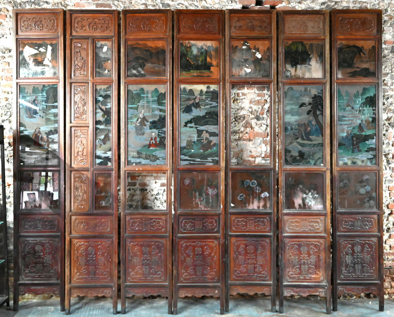 A set of ten substantial Chinese hardwood screen panels (1 of 19)