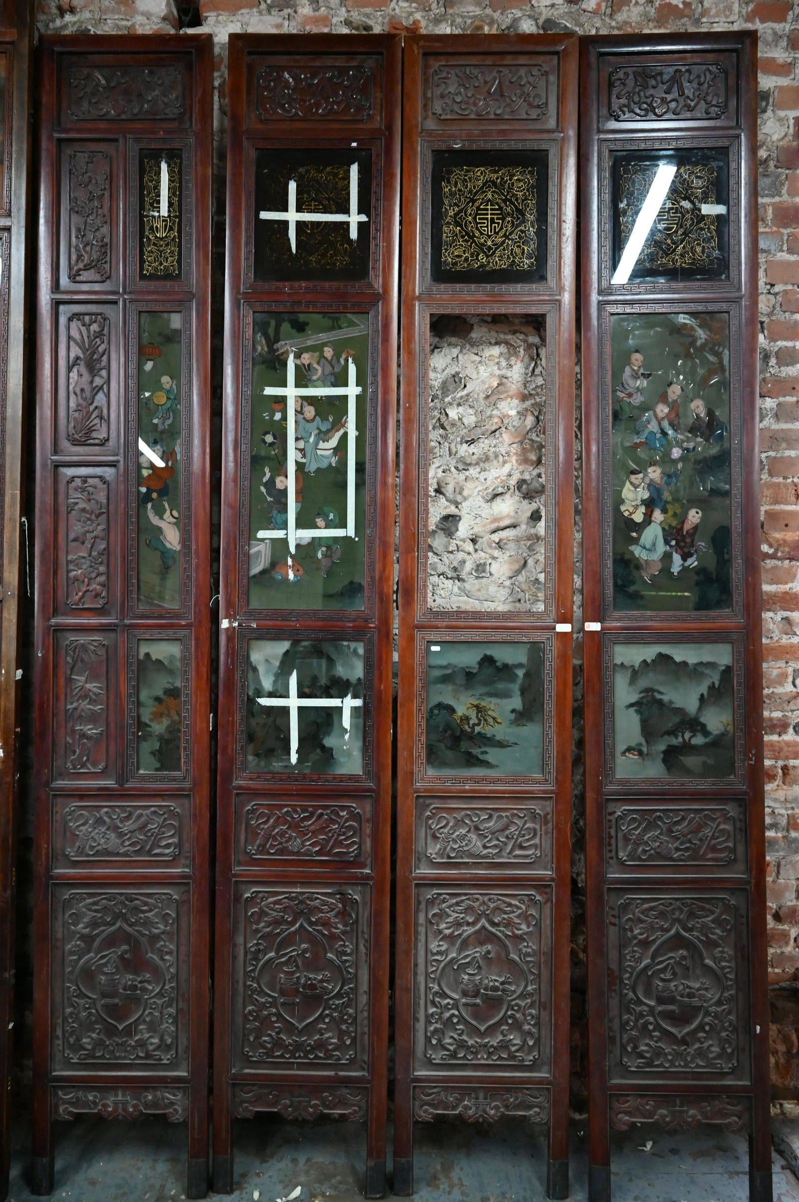 A set of nine substantial Chinese hardwood screen (1 of 18)