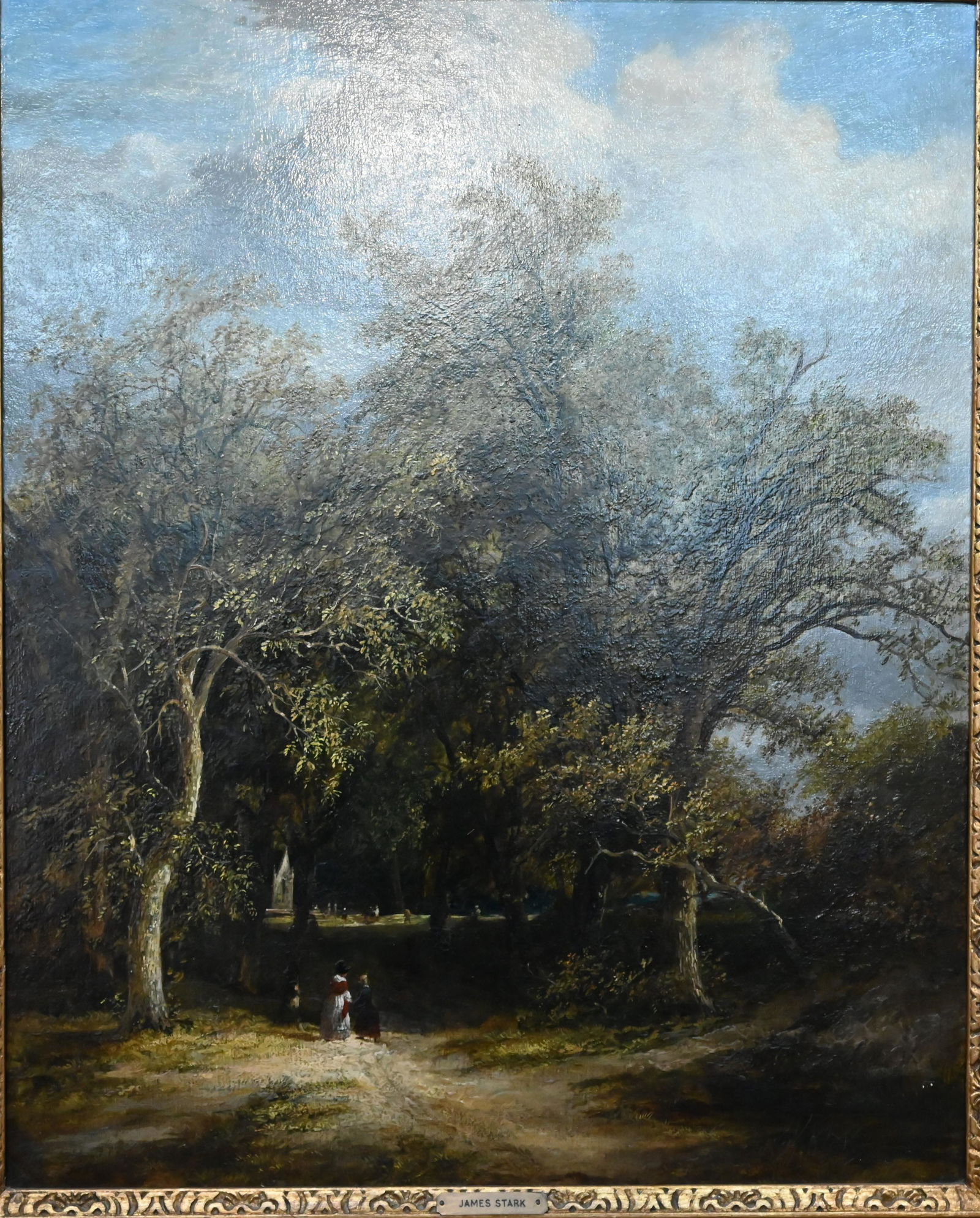 James Stark (1794-1859) attrib - Figures on a country: James Stark (1794-1859) - Figures on a country lane, oil on canvas, 53 x 44 cm