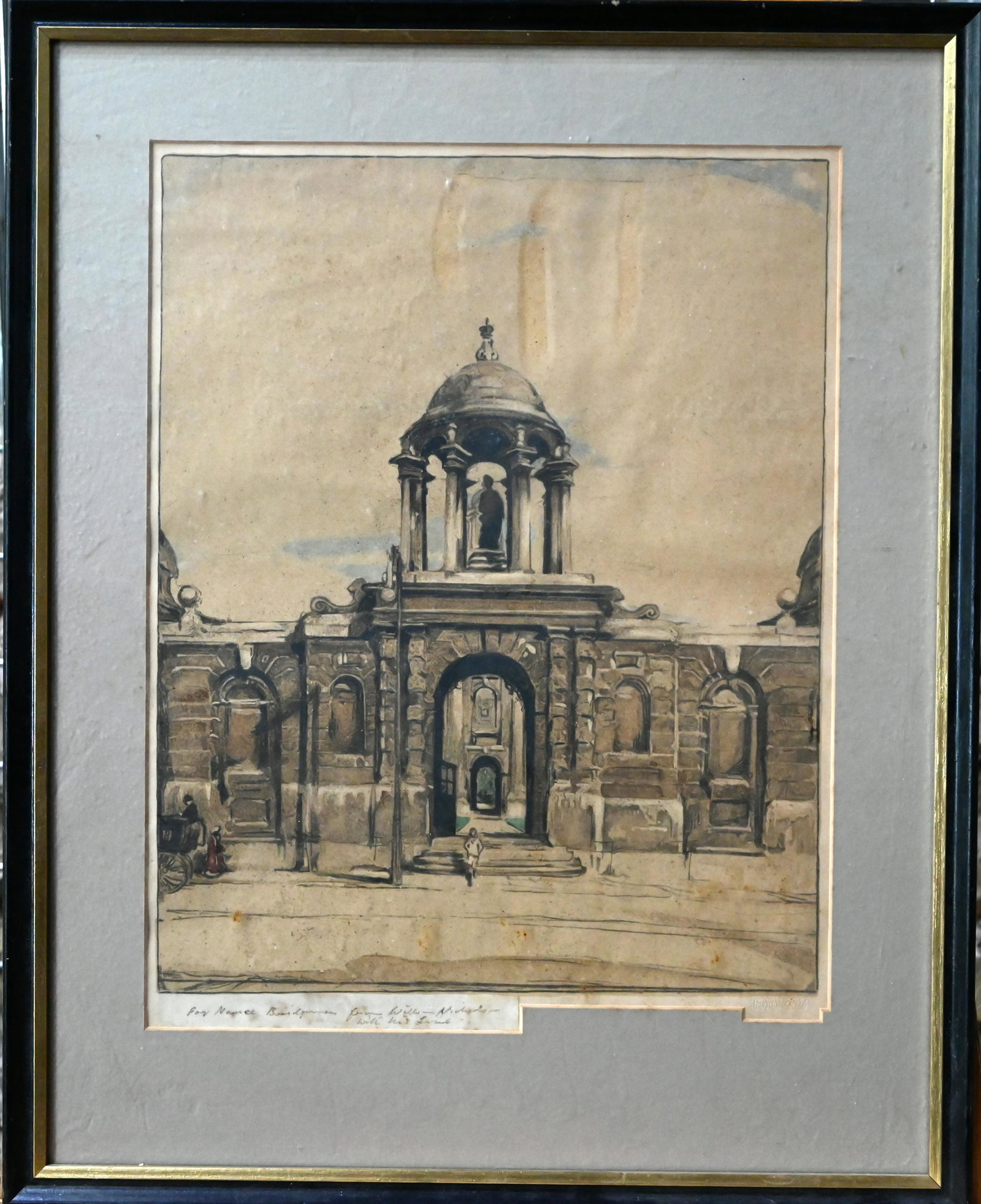 William Nicholson (1872-1949) - lithograph: William Nicholson (1872-1949) - Queen's College, Oxford, lithograph published 1905, Stafford Gallery, with inscription 'For Nance Bridgman from William Nicholson with his love', 38 x 30 cm