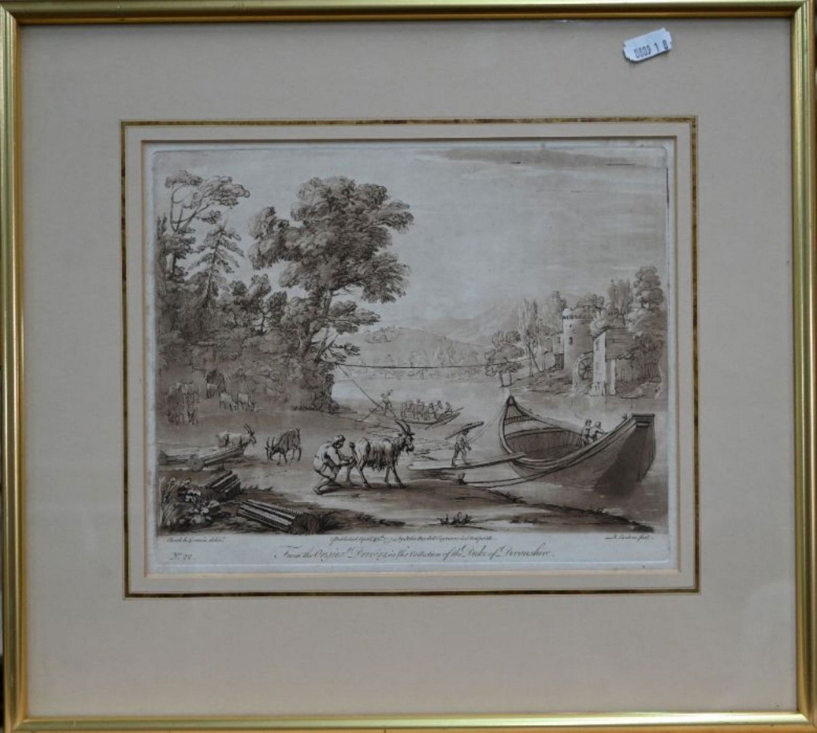 After John Boydell - Eleven various sepia engravings: After John Boydell - Eleven various sepia engravings after Claude Lorraine published 1774, from the original drawings in the collection of the Duke of Devonshire, various sizes, nos 8, 19, 22, 31, 36,