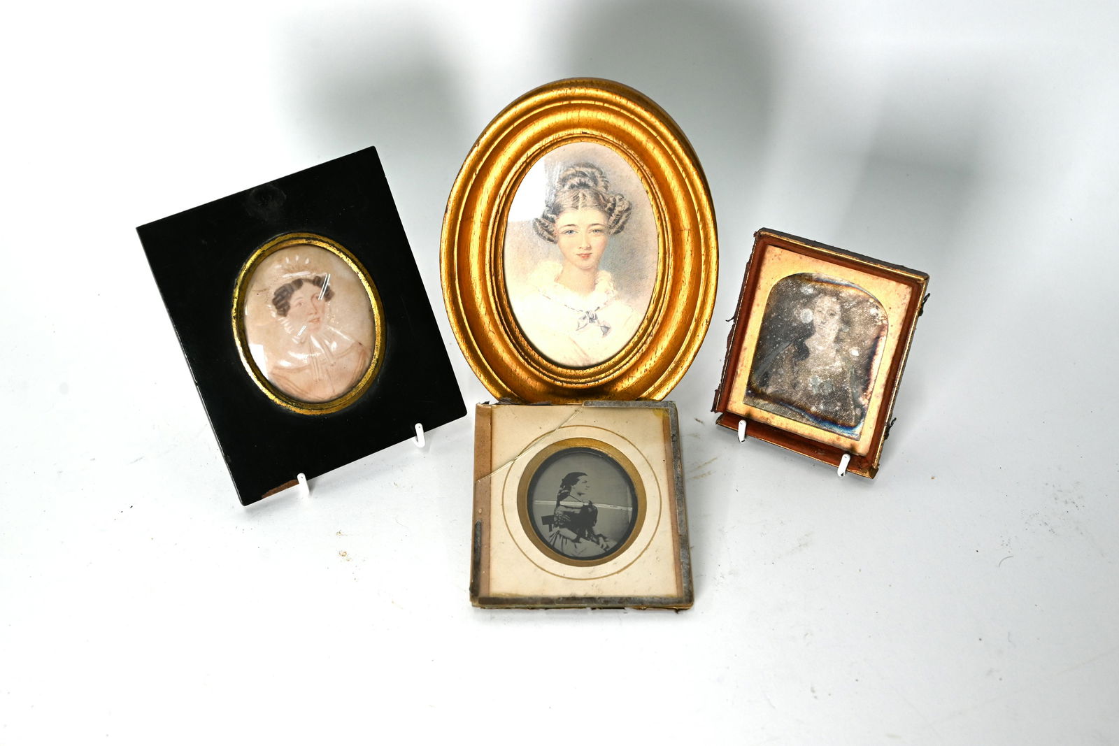 Collection of portrait miniatures: Alfred Edward Chalon (attrib) oval watercolour portrait of a lady, labels verso inscribed 'Mrs C J Ward (nÃ©e Maryford) wife of Charles James Ward 1781-1858 and mother of Edward Matthew Ward RA 1816