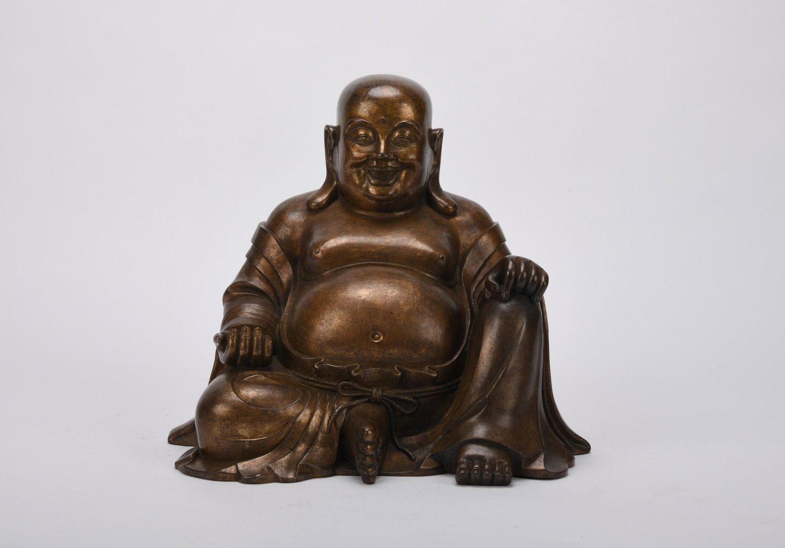 Ming dynasty copper gilding Maitreya Buddha Sitting: Height:25cm,Length:28.5cm,Width:18.8cm