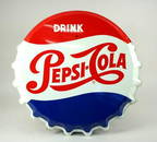 600: Pepsi-Cola Lg Steel Bottle Crown Button Adv Sign