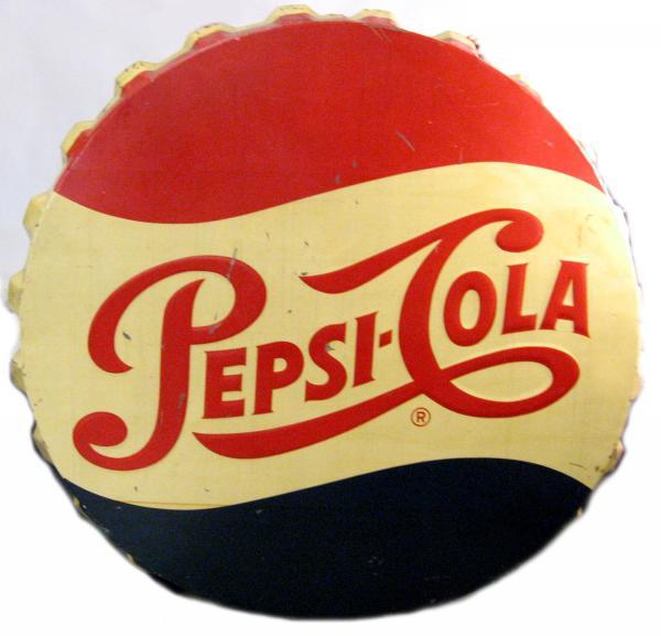 HUGE Pepsi-Cola 5 Ft+ Steel Bottle Crown Sign: From Keesville, NY. RARE 1960s outside bottle cap sign, in great condition - C8 - light oxidation & modest wear; 67 1/2" diameter Please note: SHIPPING QUOTES AND ARRANGEMENTS ARE THE RESPONSIBILITY O