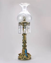 219: Gilt Metal & Blue Enamel Argand Lamp Cornelius